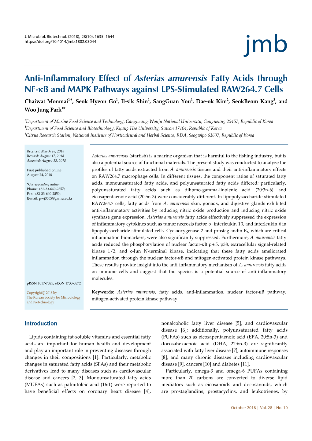 Anti-Inflammatory Effect of Asterias Amurensis Fatty Acids Through NF-Κb and MAPK Pathways Against LPS-Stimulated RAW264.7 Cell