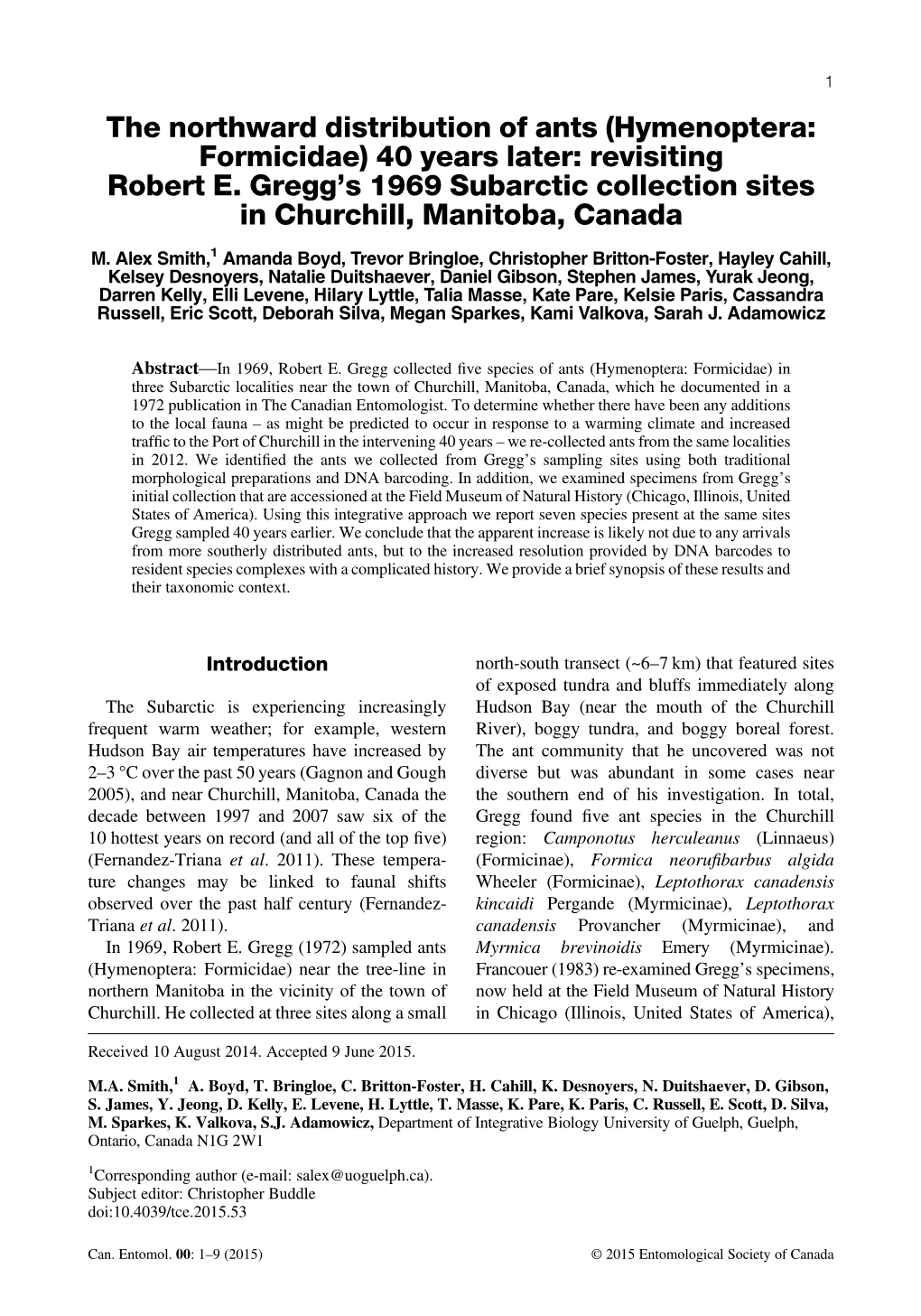 The Northward Distribution of Ants (Hymenoptera: Formicidae) 40 Years Later: Revisiting Robert E