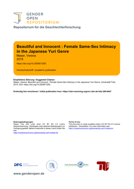 Beautiful and Innocent : Female Same-Sex Intimacy in the Japanese Yuri Genre Maser, Verena 2015