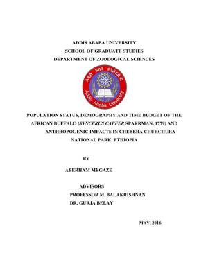 Addis Ababa University School of Graduate Studies Department of Zoological Sciences