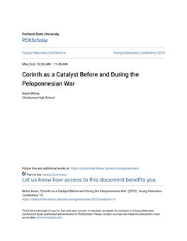 Corinth As a Catalyst Before and During the Peloponnesian War