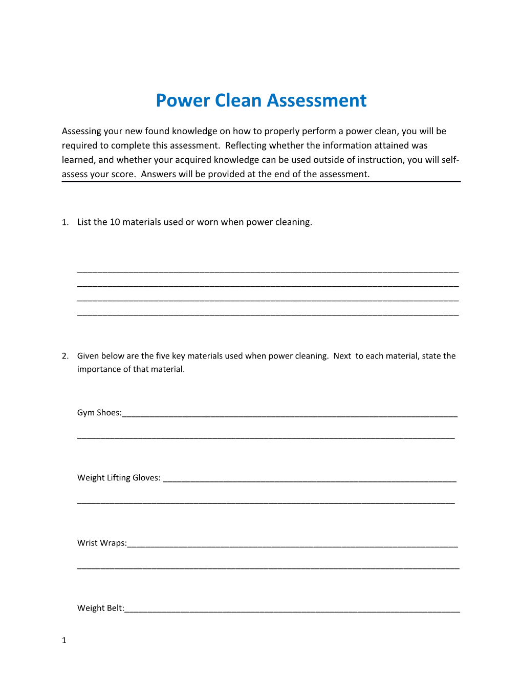 Power Clean Assessment