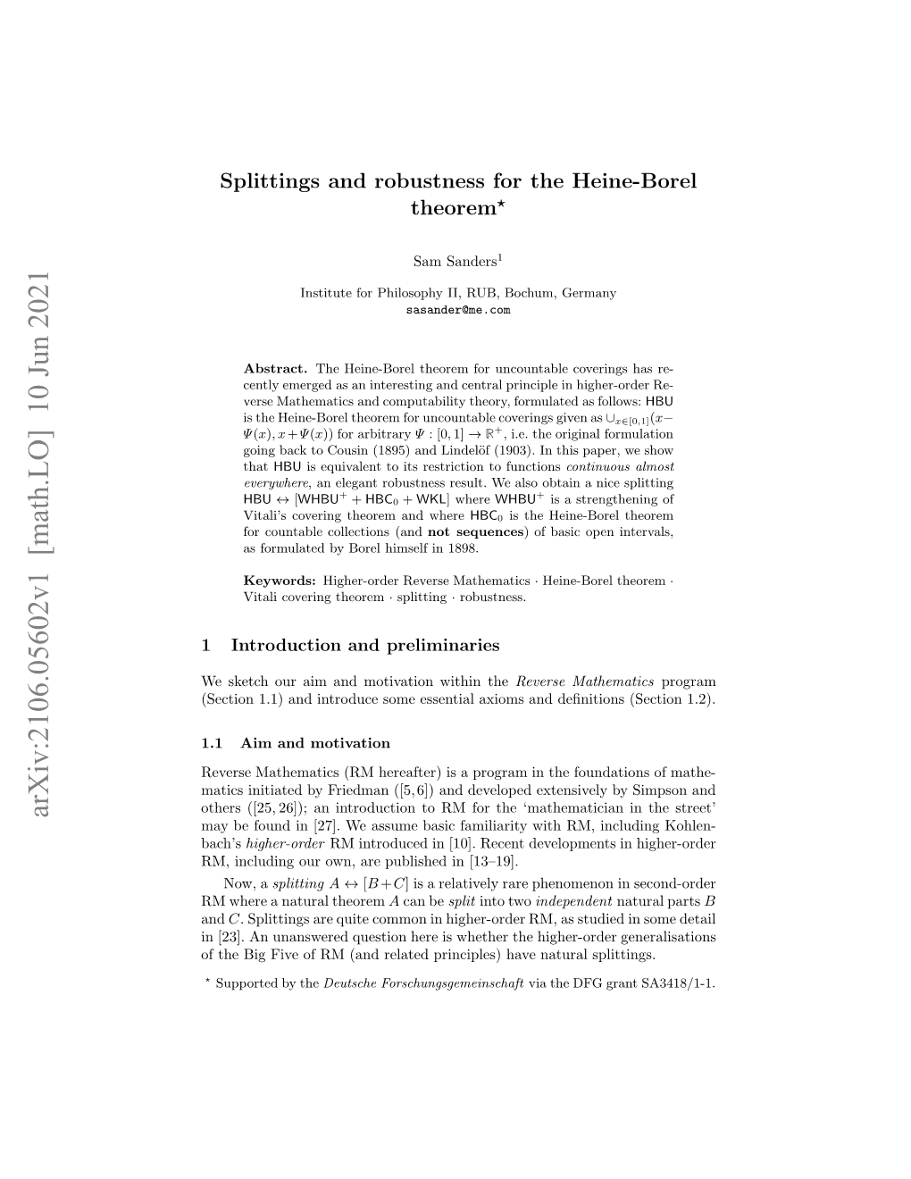 Splittings and Robustness for the Heine-Borel Theorem 3