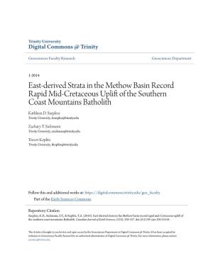 East-Derived Strata in the Methow Basin Record Rapid Mid-Cretaceous Uplift of the Outhes Rn Coast Mountains Batholith Kathleen D
