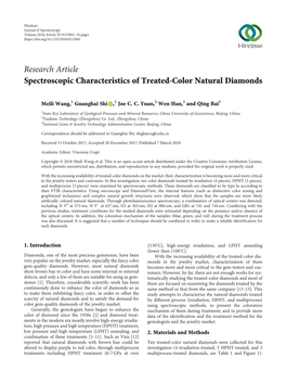 Research Article Spectroscopic Characteristics of Treated-Color Natural Diamonds