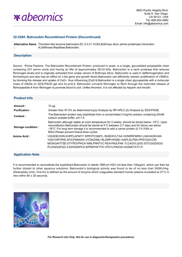 Batroxobin Recombinant Protein (Discontinued)