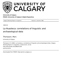 La Huasteca: Correlations of Linguistic and Archaeological Data
