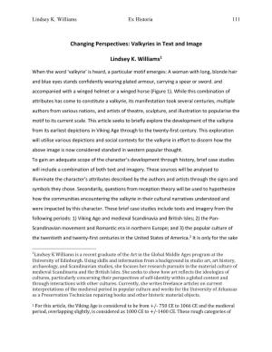 Changing Perspectives: Valkyries in Text and Image Lindsey K. Williams1