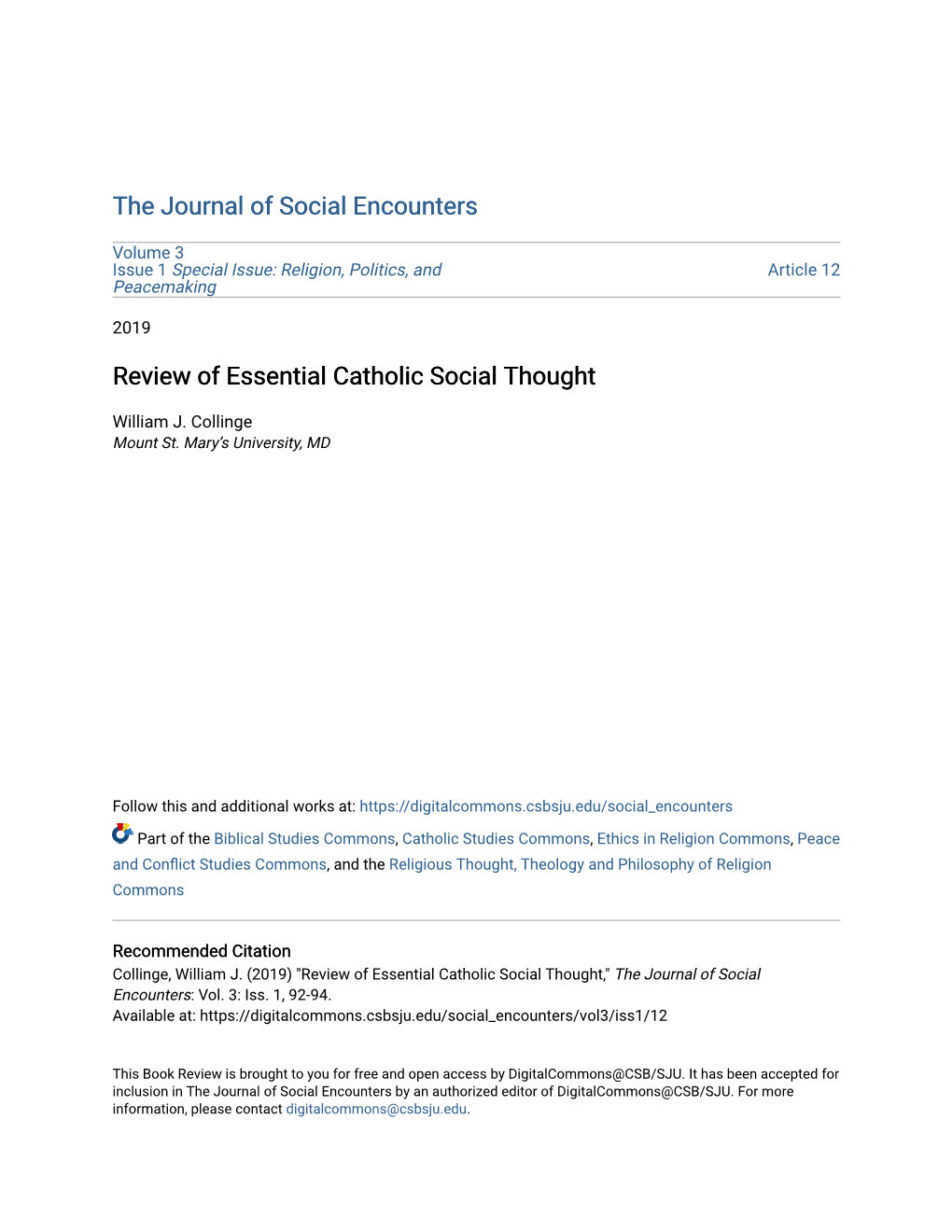 Review of Essential Catholic Social Thought