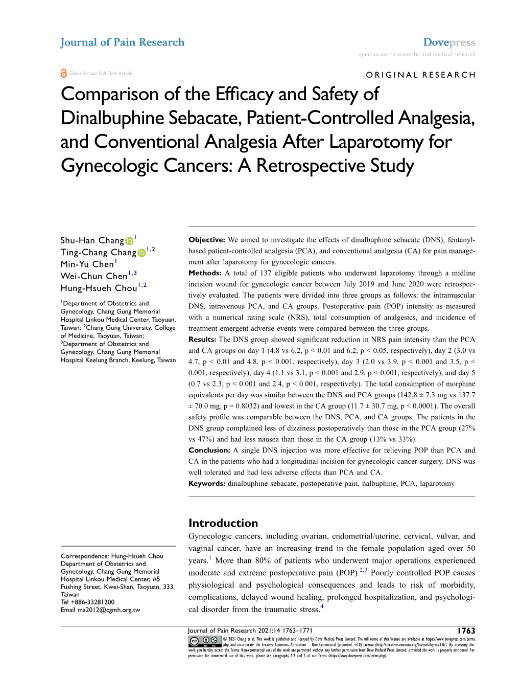 Comparison of the Efficacy and Safety of Dinalbuphine Sebacate, Patient