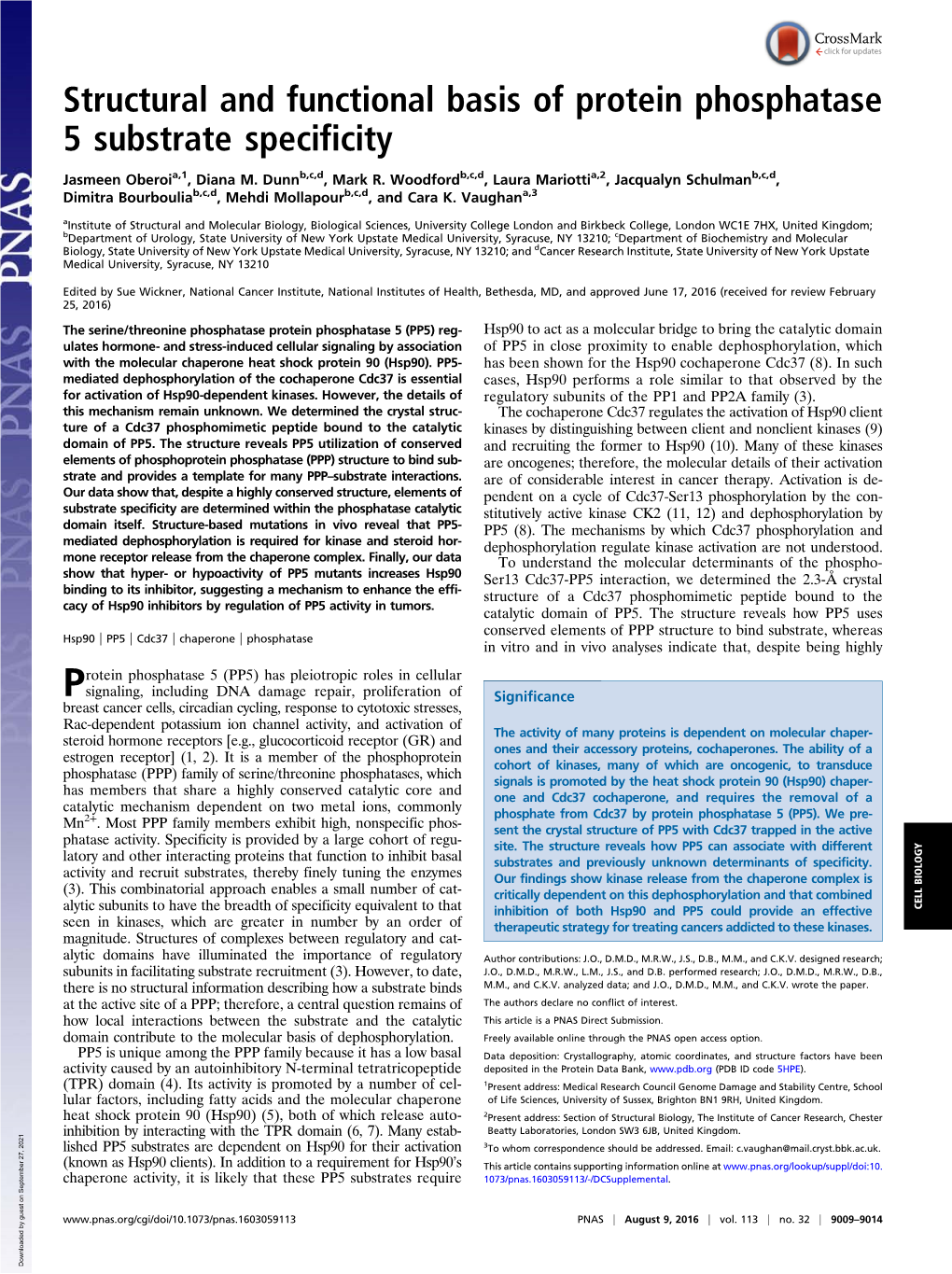 Structural and Functional Basis of Protein Phosphatase 5 Substrate Specificity