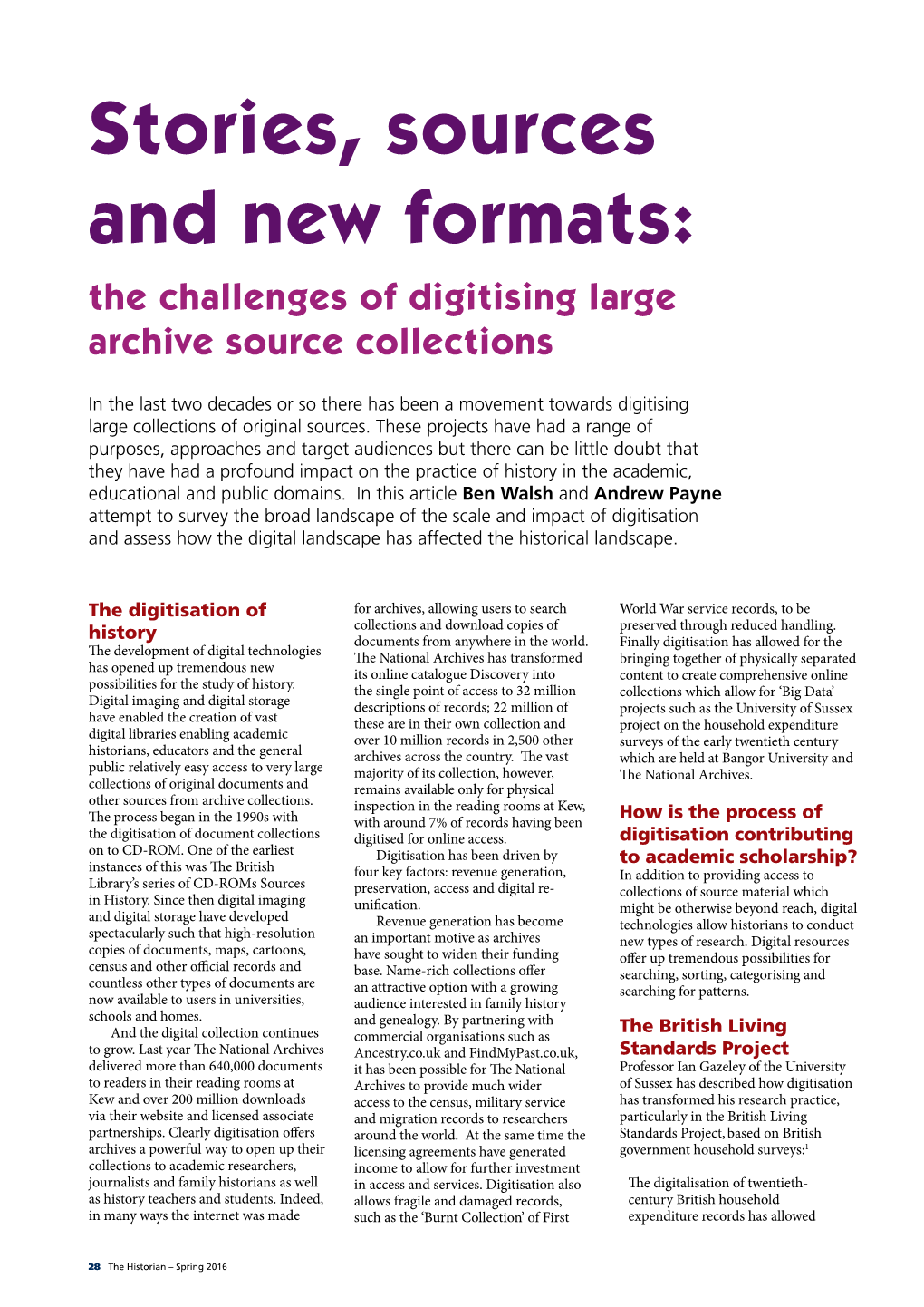 Stories, Sources and New Formats: the Challenges of Digitising Large Archive Source Collections