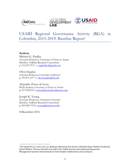 USAID Regional Governance Activity (RGA) in Colombia, 2015-2019: Baseline Report1