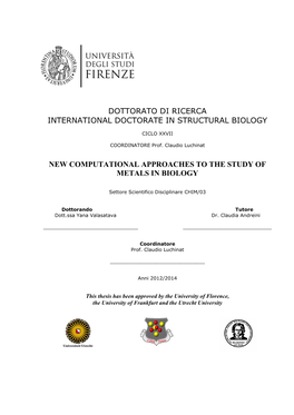 Dottorato Di Ricerca International Doctorate in Structural Biology