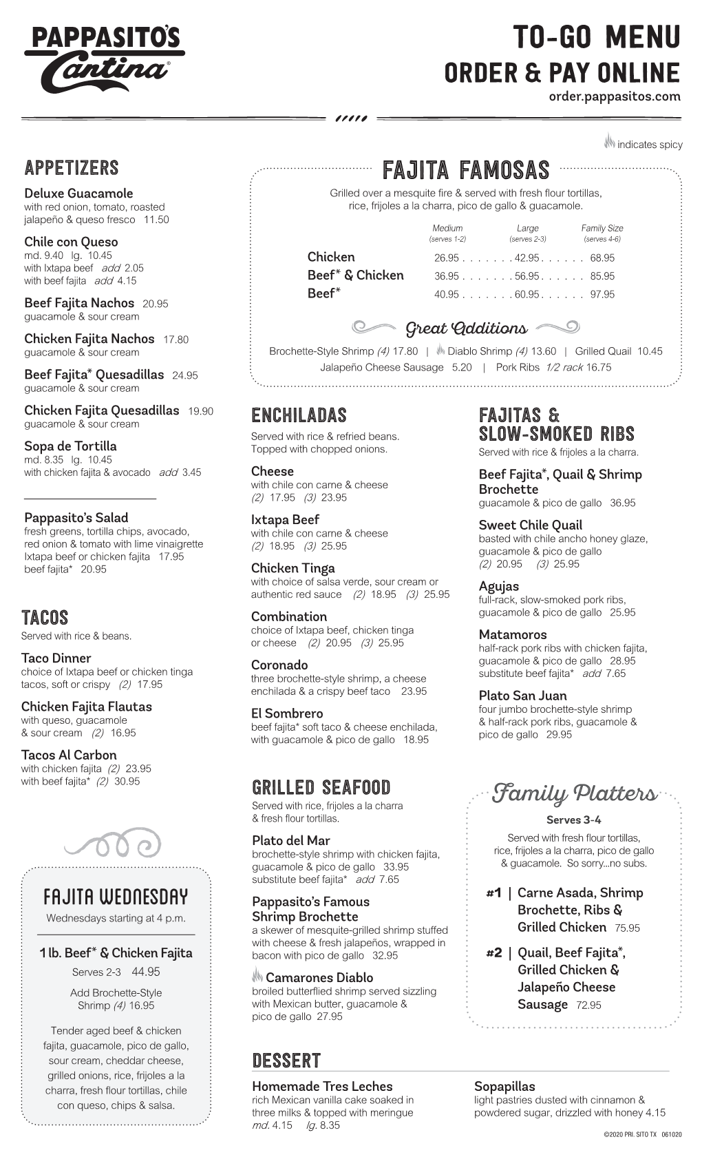 Fajita Wednesday To-Go Menu