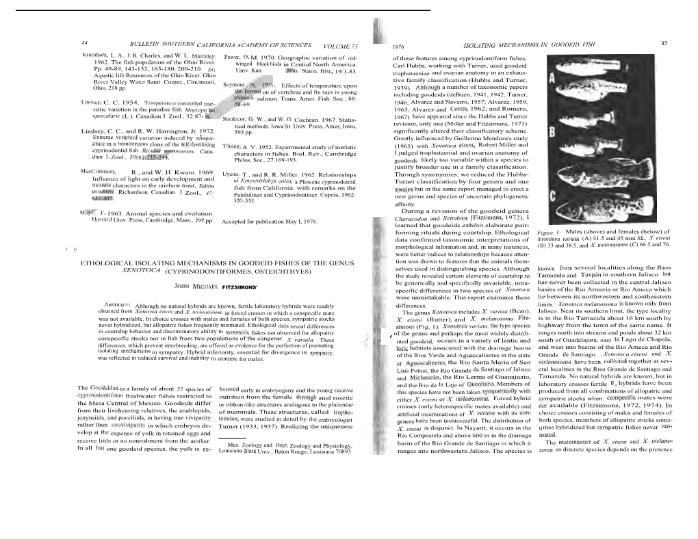 Isolating Mechanisms in Goodeid Fish Ethological