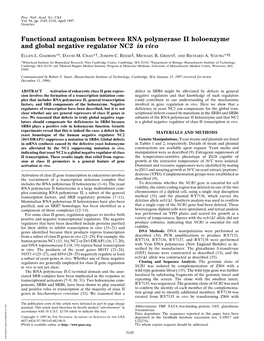 Functional Antagonism Between RNA Polymerase II Holoenzyme and Global Negative Regulator NC2 in Vivo