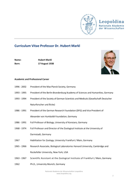 Curriculum Vitae Professor Dr. Hubert Markl