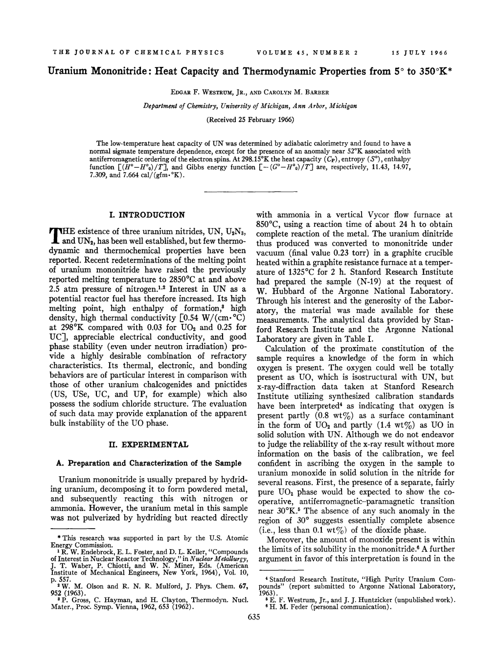 Uranium Mononitride: Heat Capacity and Thermodynamic Properties from 5° to 350 0 K*