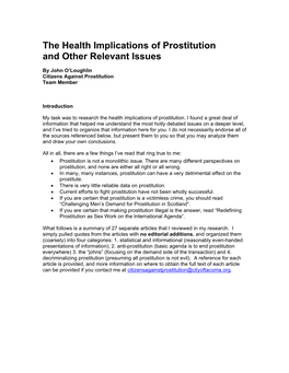 The Health Implications of Prostitution and Other Relevant Issues