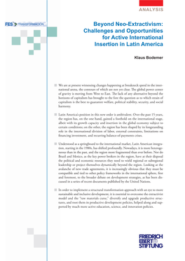 Beyond Neo-Extractivism: Challenges and Opportunities for Active International Insertion in Latin America