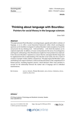 Thinking About Language with Bourdieu: Pointers for Social Theory in the Language Sciences