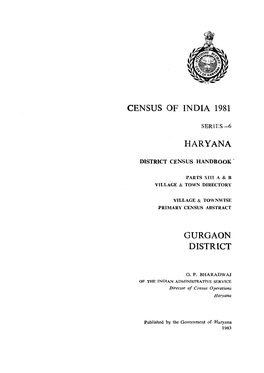 Village & Townwise Primary Census Abstract, Gurgaon, Part XIII a & B