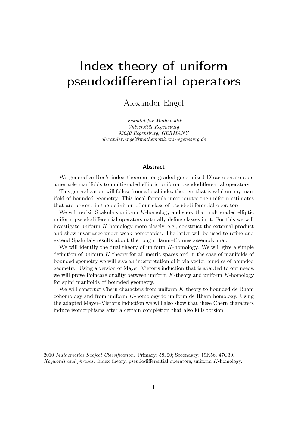 Index Theory of Uniform Pseudodifferential Operators