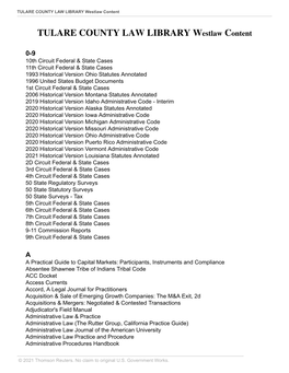 TULARE COUNTY LAW LIBRARY Westlaw Content