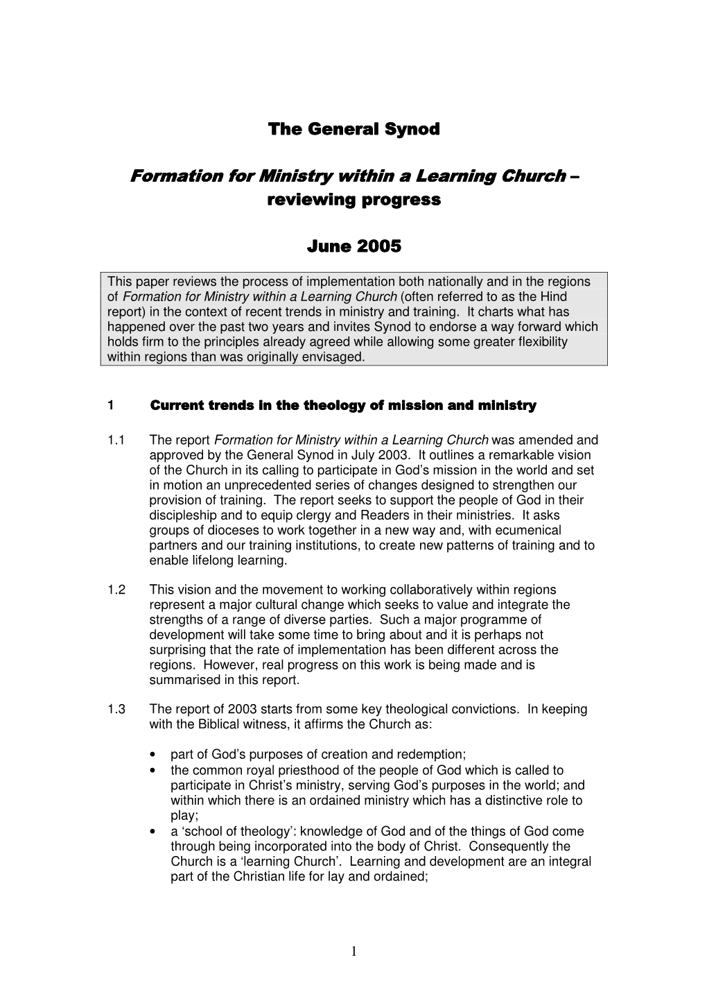 Formation for Ministry Within a Learning Church ––– Reviewing Progress