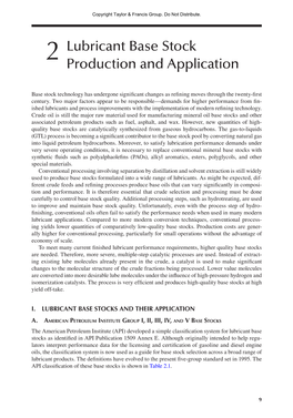 Lubricant Base Stock Production and Application 11