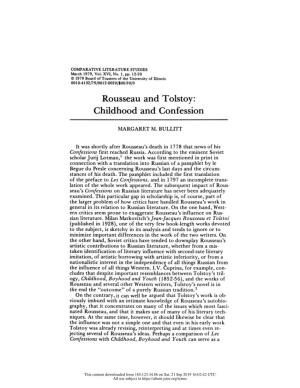 Rousseau and Tolstoy: Childhood and Confession