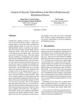 Analysis of Security Vulnerabilities in the Movie Production and Distribution Process