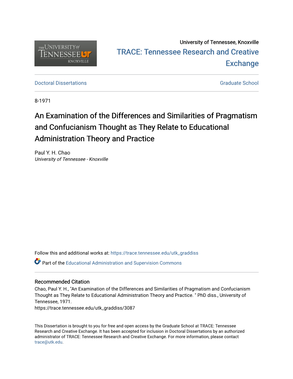 An Examination of the Differences and Similarities of Pragmatism and Confucianism Thought As They Relate to Educational Administration Theory and Practice