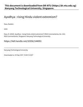 Ayodhya : Rising Hindu Violent Extremism?