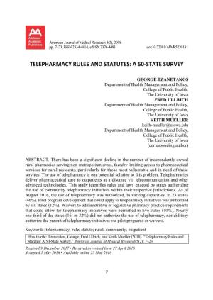 Telepharmacy Rules and Statutes: a 50-State Survey