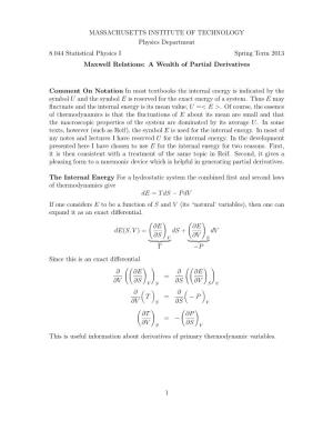 Maxwell Relations: a Wealth of Partial Derivatives