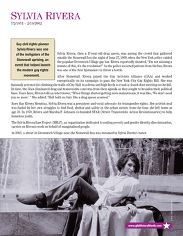 Sylvia Rivera 7/2/1951 – 2/19/2002