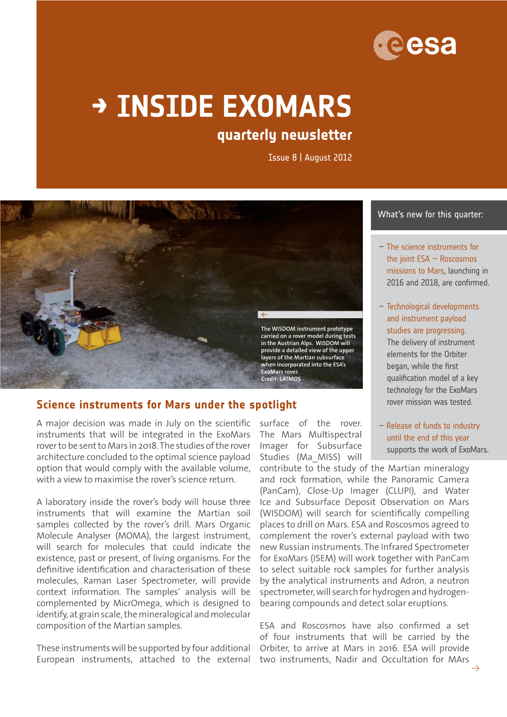 → INSIDE EXOMARS Quarterly Newsletter