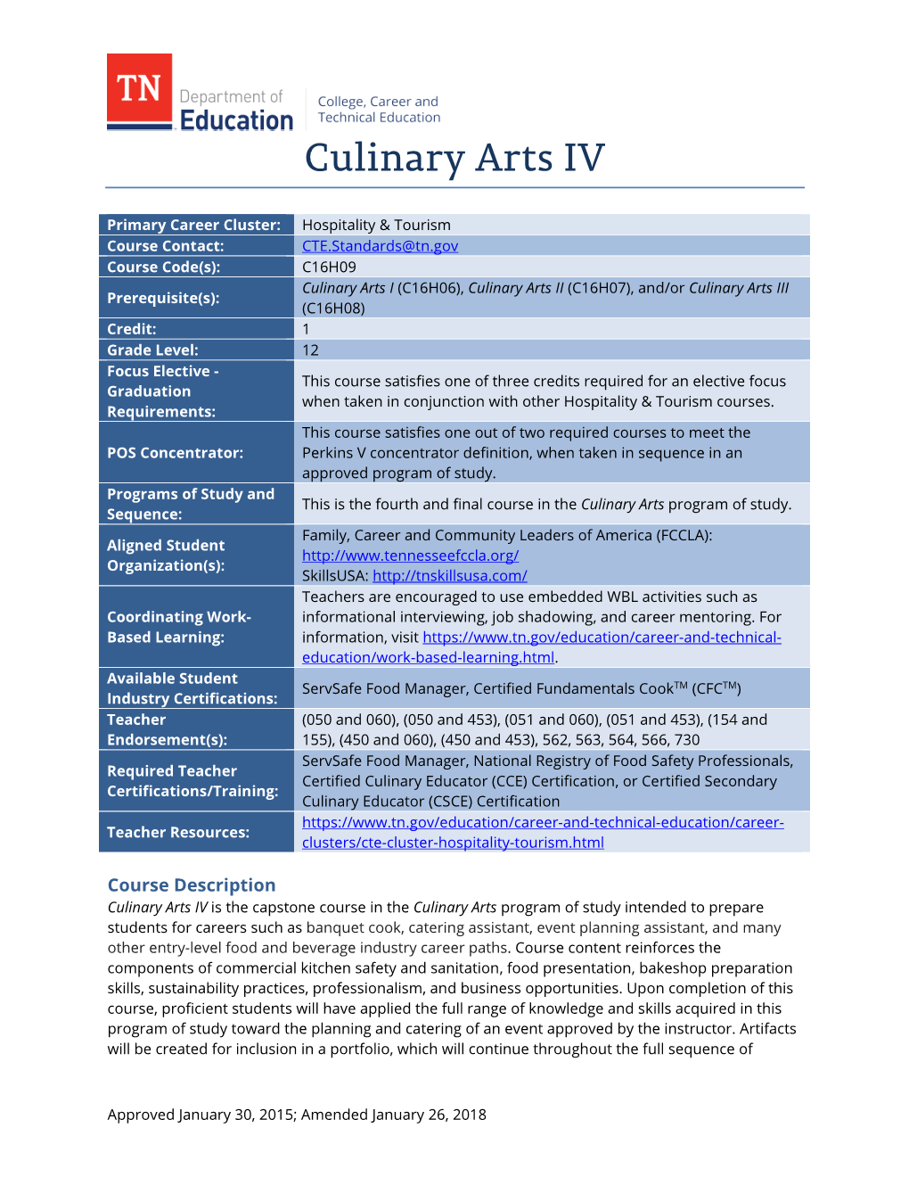 Culinary Arts IV