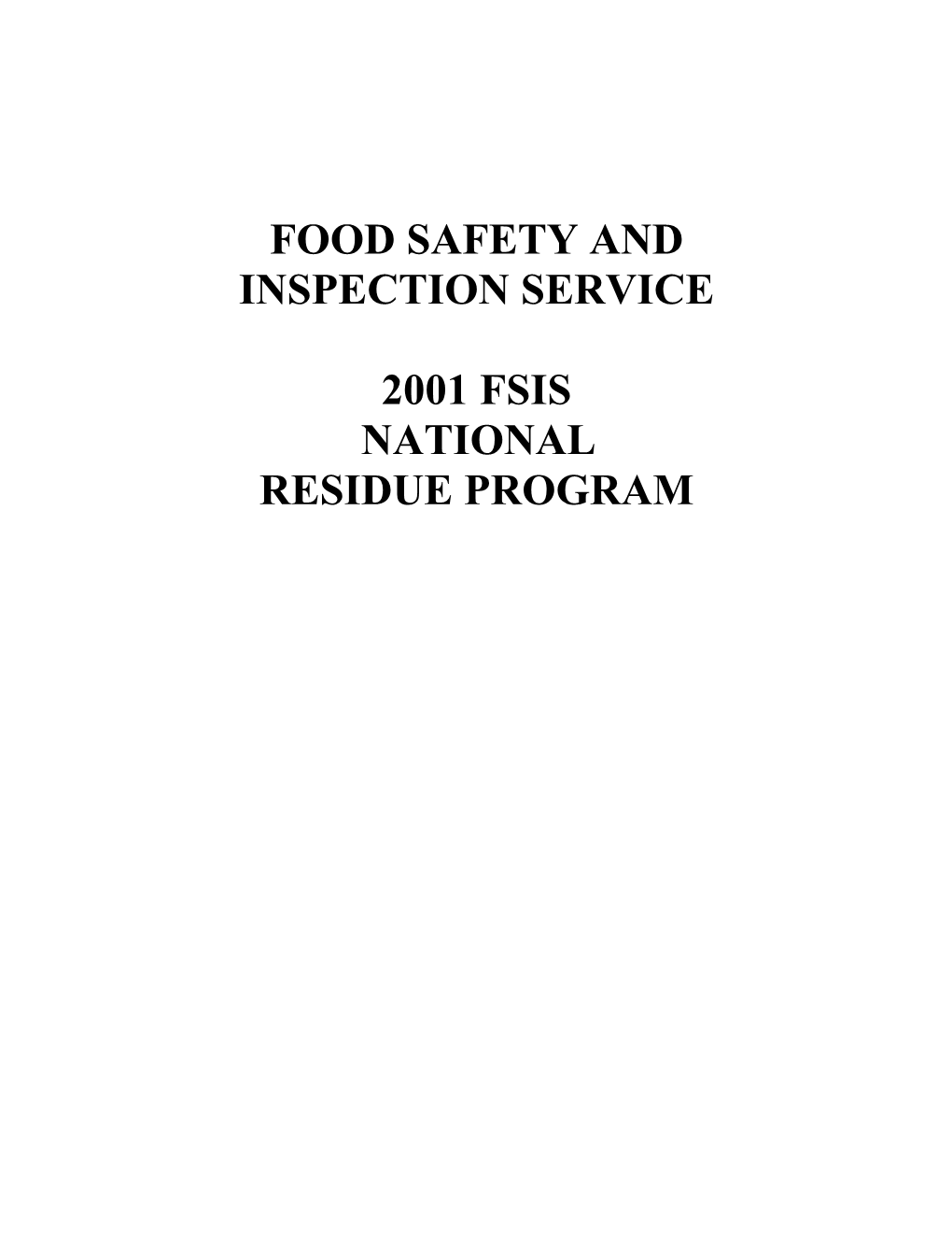 2001 FSIS National Residue Program Blue Book