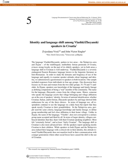 Identity and Language Shift Among Vlashki/Zheyanski Speakers in Croatia1