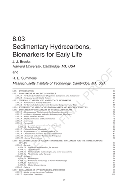 Sedimentary Hydrocarbons, Biomarkers for Early Life J