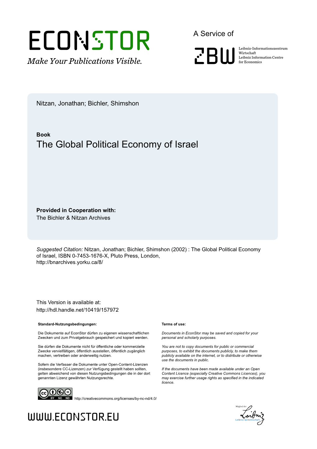 The Global Political Economy of Israel