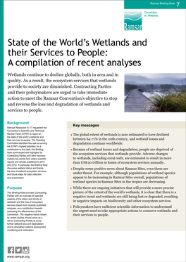 State of the World's Wetlands and Their Services to People: A