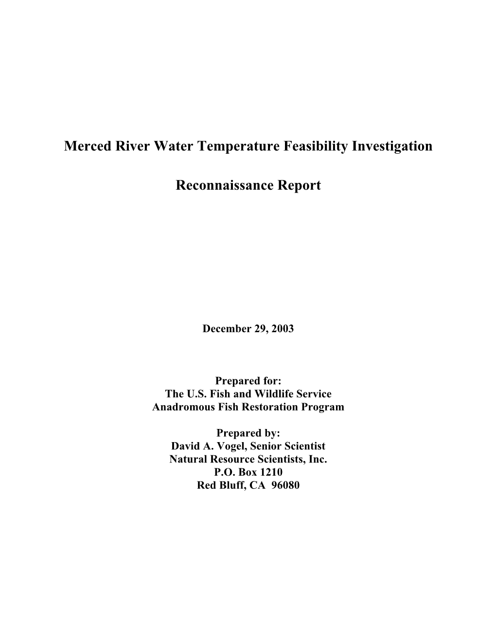 Merced River Water Temperature Feasibility Investigation