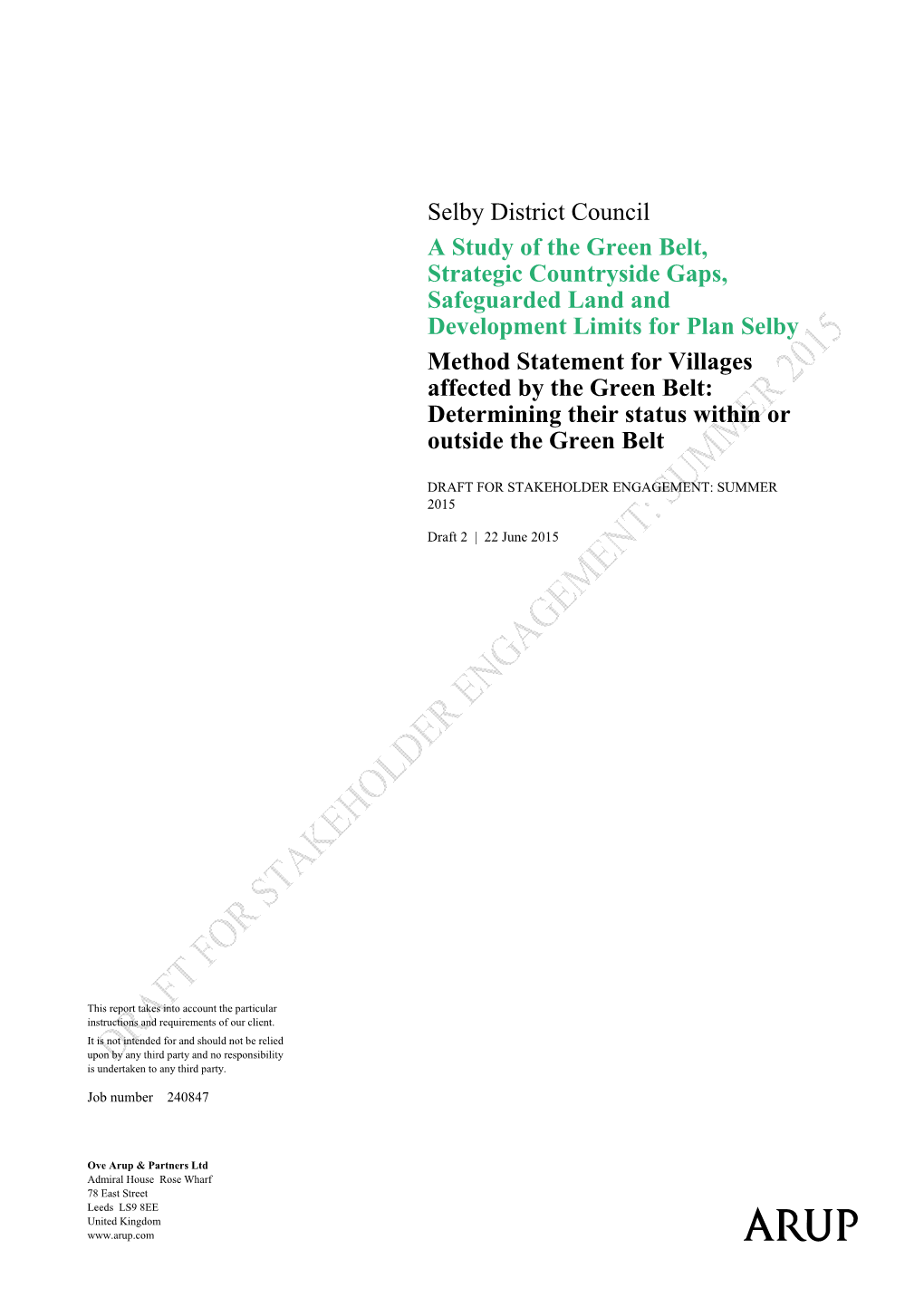 Selby District Council a Study of the Green Belt, Strategic Countryside