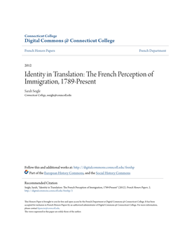 The French Perception of Immigration, 1789-Present