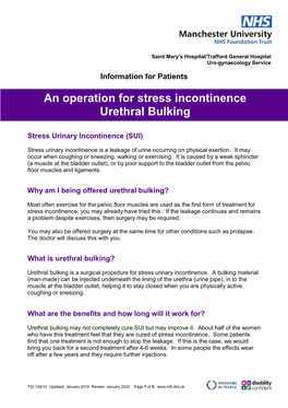 An Operation for Stress Incontinence Urethral Bulking