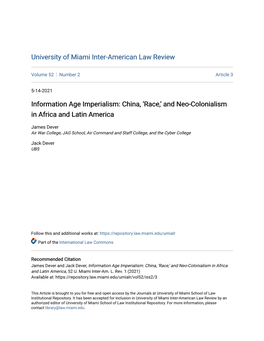 Information Age Imperialism: China, 'Race,' and Neo-Colonialism in Africa and Latin America